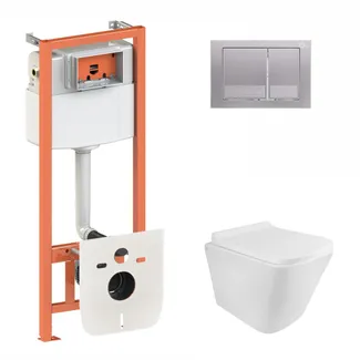Готове рішення Qtap для ванної кімнати: підвісний унітаз Tern Rimless 490x340x350 + комплект інсталяції Nest 4 в 1 (квадратна клавіша Satin), фото 1