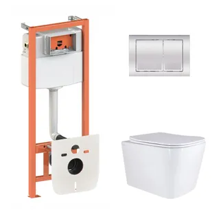 Готове рішення Qtap для ванної кімнати: підвісний унітаз Tern Ultra Quiet 525x345x360 + комплект інсталяції Nest 4 в 1 (квадратна клавіша Chrome), фото 1