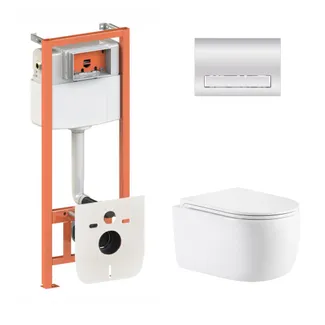 Готове рішення Qtap для ванної кімнати: підвісний унітаз Taurus Ultra Quiet 515×360×350 + комплект інсталяції Nest 4 в 1 (лінійна клавіша Chrome), фото 1